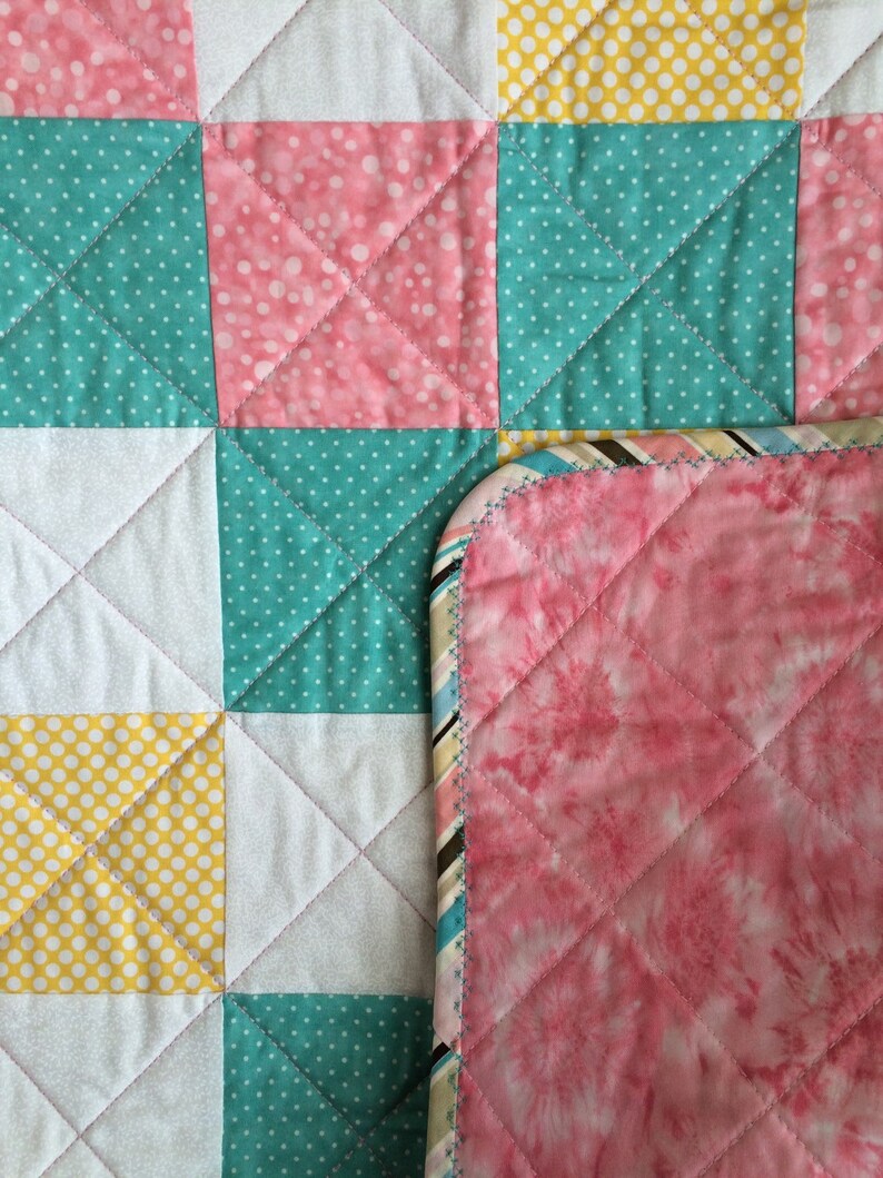 Yellow and White Pink It/'s a 36 X 36 Pastel Delight Quilt For Baby In Aqua