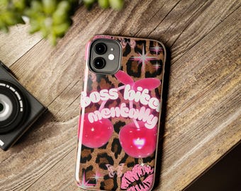 Boss Bitch Mentally phone case | Leopard cherries kiss design
