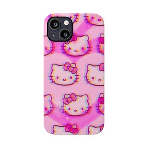 Slim telefoonhoesje met kawaii kattenpatroon | Roze retro glitch Hello Kitty-stijl afbeelding 17
