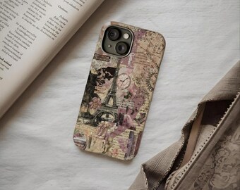 Paris Collage Eiffel Tower Phone Case | Vintage Floral Slim Case