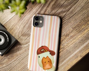 Duck with Cap Phone Case | Pastel Stripes, Illustration
