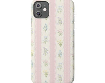 Vintage Floral Stripe Slim Phone Case | Pastel Flower Pattern