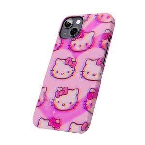 Slim telefoonhoesje met kawaii kattenpatroon | Roze retro glitch Hello Kitty-stijl afbeelding 18