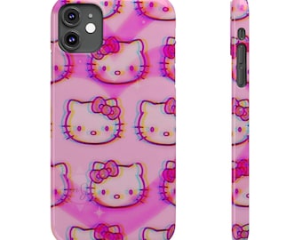 Kawaii Cat Pattern Slim Phone Case | Pink Retro Glitch Hello Kitty Style