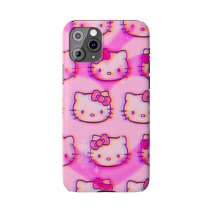 Slim telefoonhoesje met kawaii kattenpatroon | Roze retro glitch Hello Kitty-stijl afbeelding 7