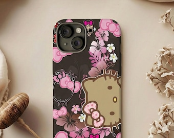 Brown Hello Kitty Floral Skull Slim Phone Case | Pink Bows, Tropical Flowers
