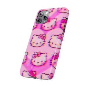 Slim telefoonhoesje met kawaii kattenpatroon | Roze retro glitch Hello Kitty-stijl afbeelding 8