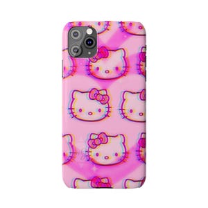 Slim telefoonhoesje met kawaii kattenpatroon | Roze retro glitch Hello Kitty-stijl afbeelding 12