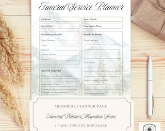 Mountain Scene Funeral Planner | Memorial Planning Page | Printable Digital Download