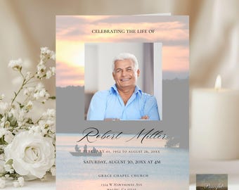 Funeral Program Fisherman – In Loving Memory-  Edit In Canva