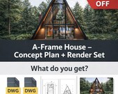 A-Frame House Design | Concept Plan + Render Set (DWG and PDFs)