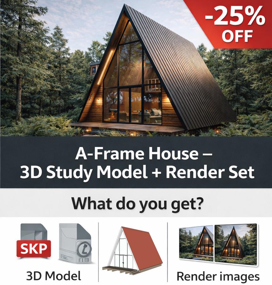 A-frame House Design | 3D Study Model + Render Set (SKP and Pdfs) - Etsy