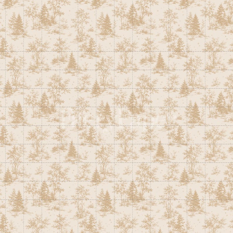 Woodland Toile Seamless Pattern, Neutral Cottagecore Digital Paper (3in Sample, Digital Download) image 2