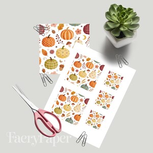 Harvest Pumpkins Digital Paper Pack, Boho Cottagecore Floral Autumn Scrapbook Backgrounds (3in Sample, Digital Download) image 3