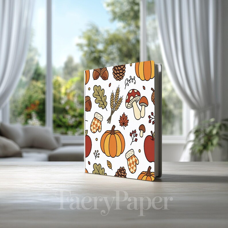 Pumpkin Digital Paper, Autumn Fall Scrapbook Paper Pack, Hand-Drawn Cottagecore Pumpkins Mushrooms, Seamless Pattern (3in Sample) image 8