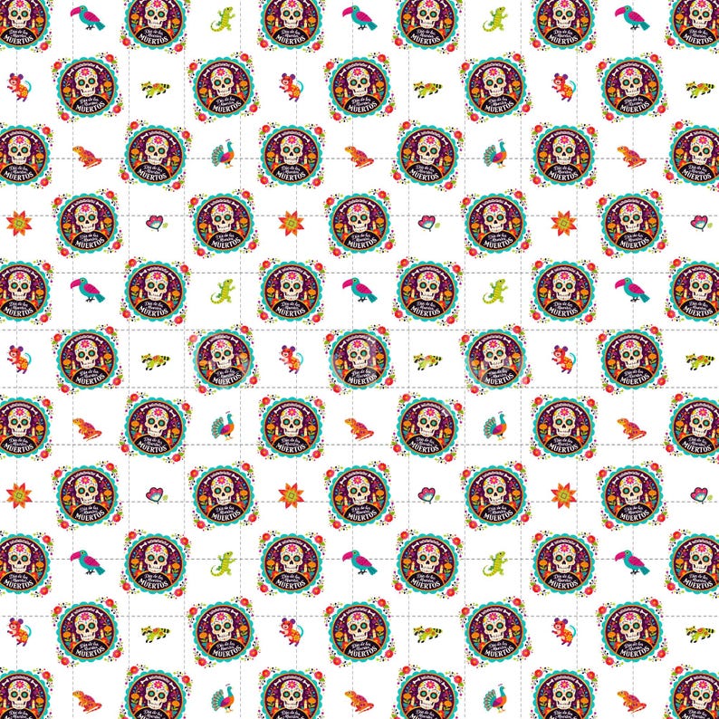 Sugar Skull Seamless Pattern, Colorful Día de los Muertos Digital Paper (3in Sample) image 2