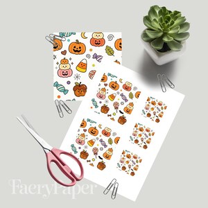 Kawaii Halloween pompoen digitaal papier, Jack-o'-lantern snoep scrapbook (3 stuks in voorbeeld, digitale download) afbeelding 3