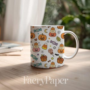 Kawaii Halloween pompoen digitaal papier, Jack-o'-lantern snoep scrapbook (3 stuks in voorbeeld, digitale download) afbeelding 7