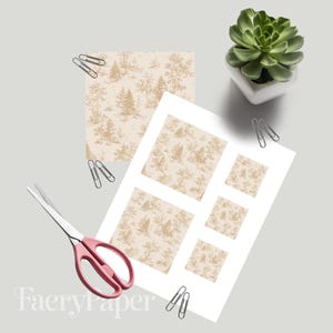Woodland Toile Seamless Pattern, Neutral Cottagecore Digital Paper (3in Sample, Digital Download) image 3