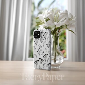 Wildflower Digital Paper, Botanical Line Art Scrapbook Paper, Black White Floral Digital Paper Pack, Seamless Pattern (3in Sample) image 9