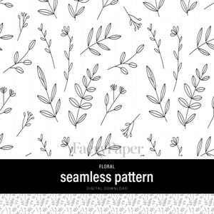 Botanical Seamless Pattern – Black and White PNG Digital Download for Crafters, Fabric & POD
