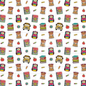 Back to School Seamless Pattern, School Supplies Digital Paper (3in Sample) image 2