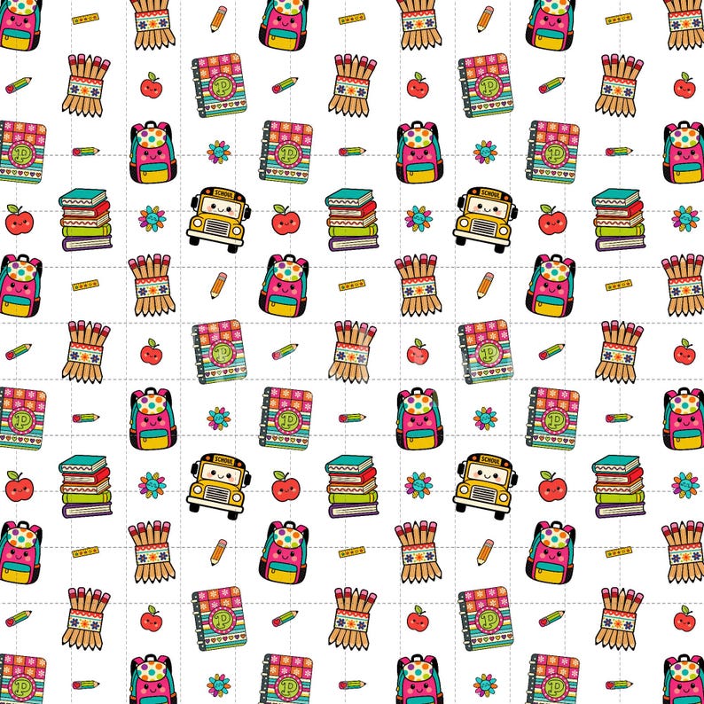 Back to School Seamless Pattern, School Supplies Digital Paper (3in Sample) image 2