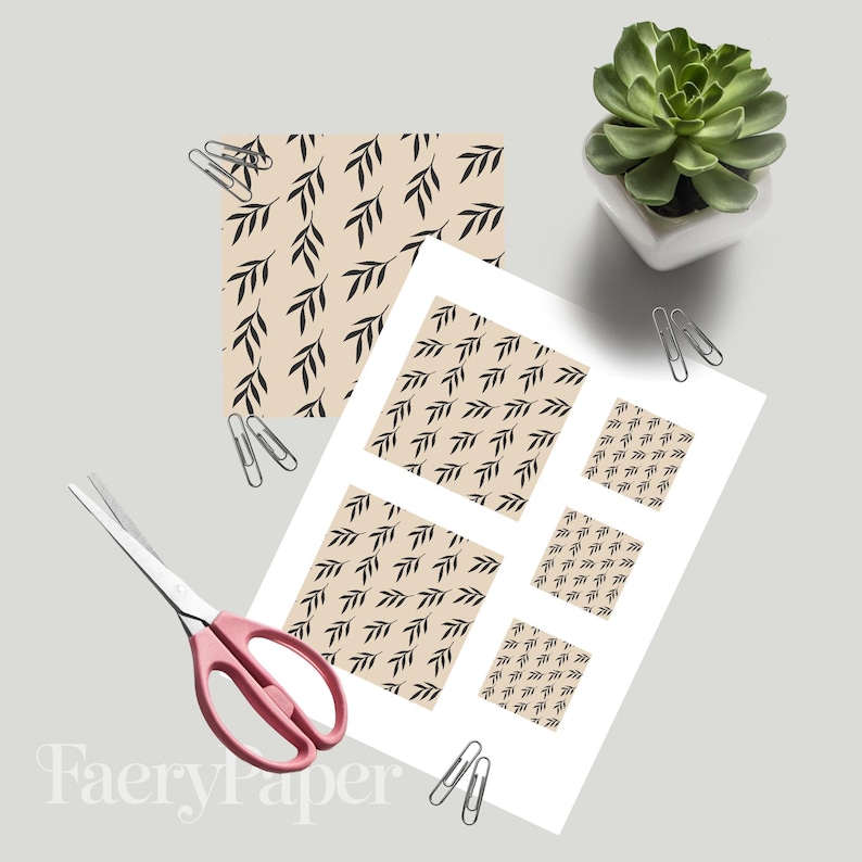 Botanical Leaf Digital Paper, Boho Beige Scrapbook, Seamless Pattern (3in Sample, Digital Download) image 3