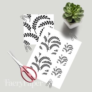Black White Botanical Digital Pack, Minimalist Foliage Scrapbook Paper (3in Sample, Digital Download) image 3