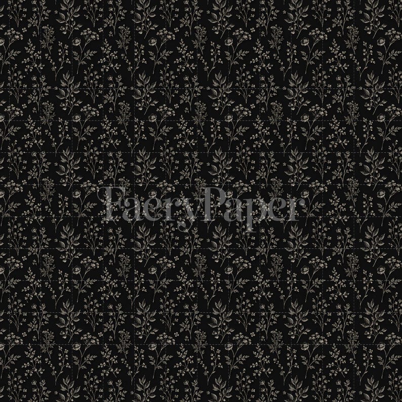 Vintage Botanical Florals Seamless Pattern, Hand-Drawn Digital Paper (3in Sample, Digital Download) image 2