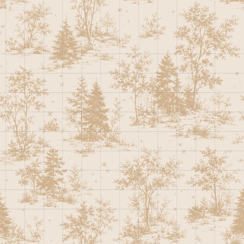 Woodland Toile Seamless Pattern, Neutral Cottagecore Digital Paper (3in Sample, Digital Download) image 1