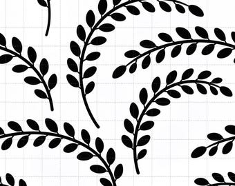 Black White Botanical Digital Pack, Minimalist Foliage Scrapbook Paper (3in Sample, Digital Download)