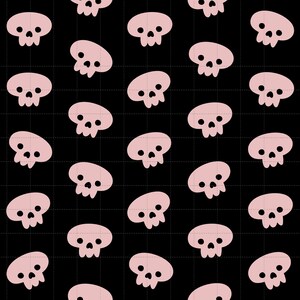 Pastel Goth Pink Skull Digital Paper, Seamless Floral Pattern (3in Sample, Digital Download) image 1