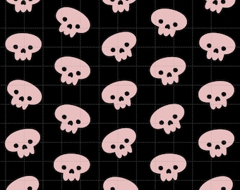 Pastel Goth Pink Skull Digital Paper, Seamless Floral Pattern (3in Sample, Digital Download)