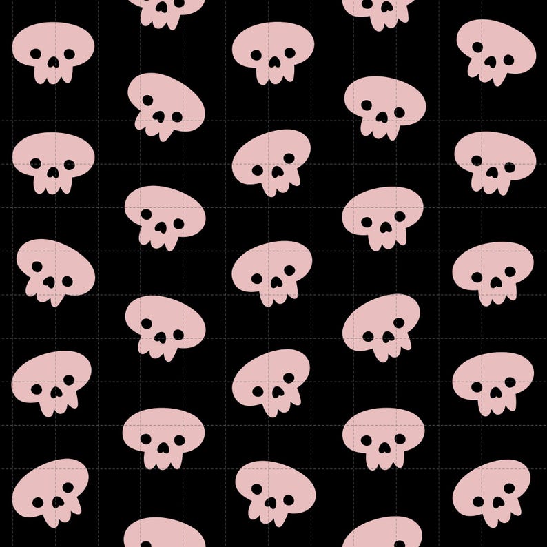 Pastel Goth Pink Skull Digital Paper, Seamless Floral Pattern (3in Sample, Digital Download) image 1