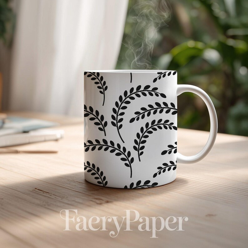 Black White Botanical Digital Pack, Minimalist Foliage Scrapbook Paper (3in Sample, Digital Download) image 7