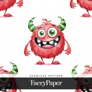 Red Melon Monster Seamless Pattern – Y2K Nostalgia, Kids Fabric Design (Digital Download)