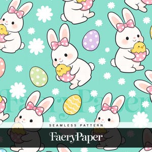 Minty Easter Bunny Chicks Seamless Pattern – Digital Download for Crafters, Fabric & POD- easter 2026