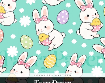 Minty Easter Bunny Chicks Seamless Pattern – Digital Download for Crafters, Fabric & POD- easter 2026