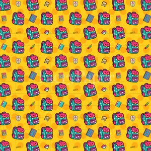 Kawaii Backpack Seamless Pattern, Playful School Bag Digital Paper (12" x 12" @ 300 DPI) (3in Sample) image 2