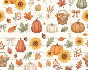 Autumn Line Art Digital Paper, Whimsical Autumn Line Art Scrapbook Paper, Cute Whimsical Autumn Line Art Print (3in Sample)
