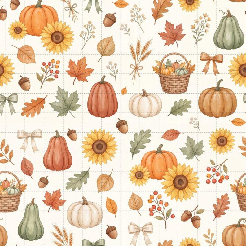 秋の線画デジタルペーパー、幻想的な秋の線画スクラップブックペーパー、キュートで幻想的な秋の線画プリント（サンプル3枚） 画像 1