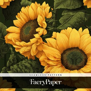 Midnight Sunflower Grove Seamless Pattern, Painterly Botanical Digital Paper