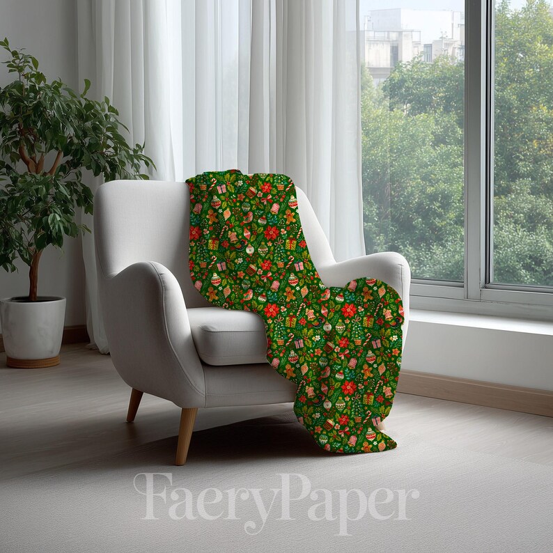 Christmas Ornaments Digital Paper, Holiday Digital Paper Pack, Festive Scrapbook Paper, Gingerbread Poinsettia (3in Sample) image 4