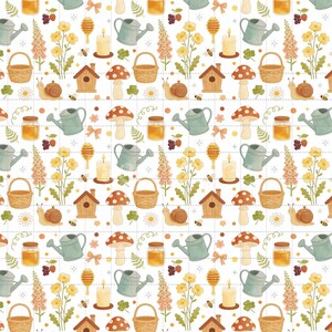 Cottagecore Garden Mushrooms Digital Paper, Cottagecore Cottagecore Garden Mushrooms Scrapbook Paper (3in Sample) image 2