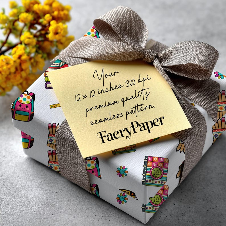 Back to School Seamless Pattern, School Supplies Digital Paper (3in Sample) image 10