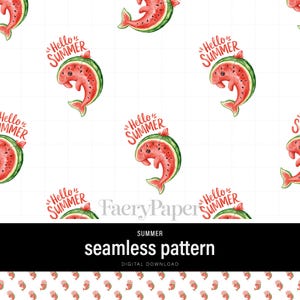 Hello Summer Seamless Pattern Digital Download - Summer Resort Palm Print, Beach Fabric Design
