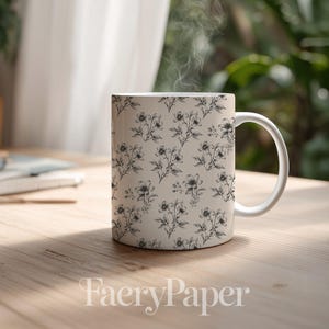 Hand-Drawn Botanical Flower Seamless Pattern, Black Line Art Digital Paper (3in Sample, Digital Download) image 7