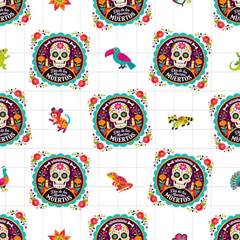 Sugar Skull Seamless Pattern, Colorful Día de los Muertos Digital Paper (3in Sample) image 1