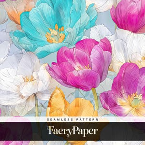 Colorful Tulips Floral Seamless Pattern – PNG Digital Download for Crafters, Fabric & POD